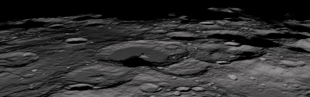 Billede af kratre ved Månens sydpol, taget af Lunar Reconnescainse Orbiter