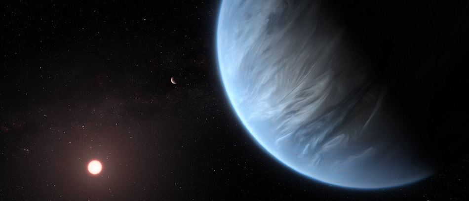 Super-Jord exoplaneten K2-18b, hvis atmosfære indeholder vand