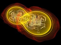 Simulation af magnet- og energyifelter om to kolliderende neutronstjerner
