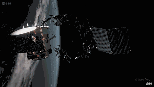 Satellit kollision med rumskrot (ESA animation)