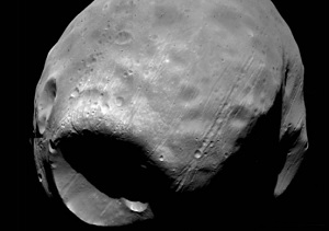 Mars månen Phobos og dens store krater