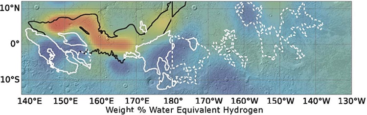 Vand-hydrogen indhold i overfladen på Mars