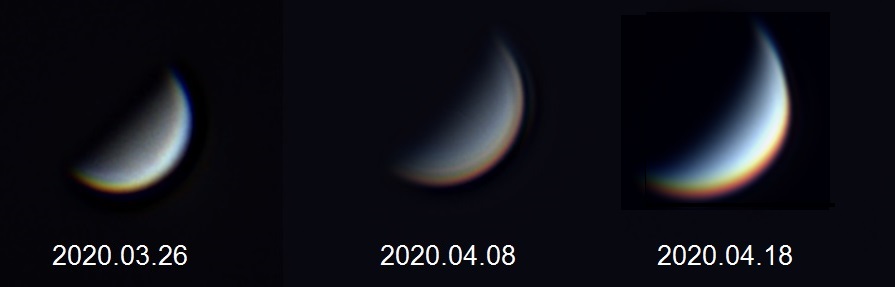Venus' størrelse og fase i løbet af marts-april